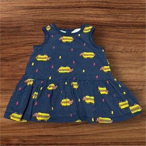 Hanna Andersson Hot Diggity Dog Navy Dress w/ Hot Dog Pattern Size 12-18 Months